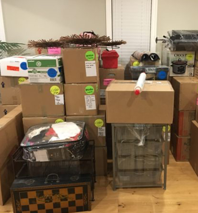 Packed and stacked boxes ready for the move. Packed and stacked boxes ready for the move.
